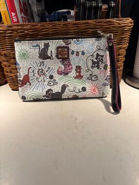 Dooney & Bourke White Multicolor Disney Cats Wristlet with Black Pink Strap